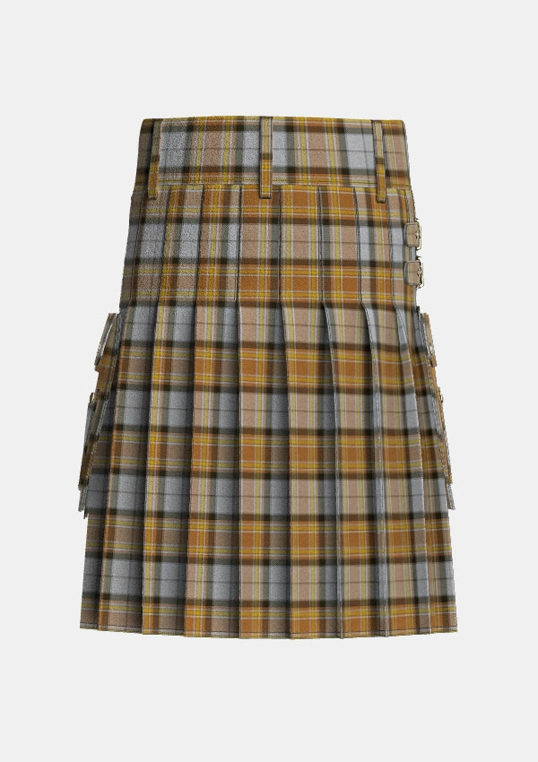 Utility_MacKellar_Dress_Reproduction_colours_Tartan_1311_kilt_back_image_with_pleated_design_and_adjustable_buckles_for_men
