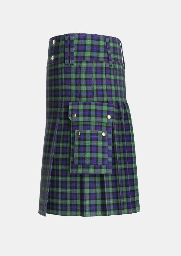 Utility_MacKenzie_Hunting_Green_Tartan_5906_kilt_left_image_with_pleated_design_and_adjustable_buckles_for_men