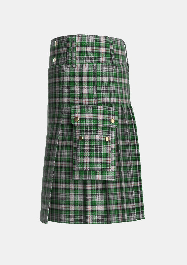 Utility_MacKenzie_MacGregor_Hastie_Tartan_1687_kilt_left_image_with_pleated_design_and_adjustable_buckles_for_men