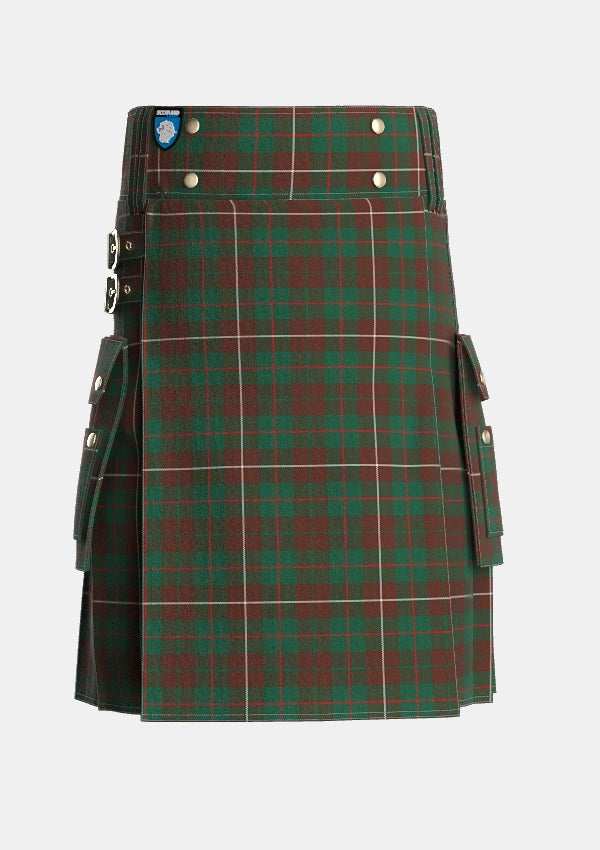 Utility_MacKinnon_Hunting_3_Tartan_1641_kilt_front_image_with_pleated_design_and_adjustable_buckles_for_men