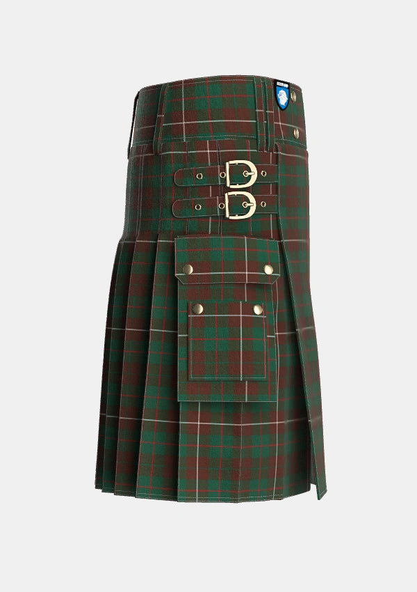 Utility_MacKinnon_Hunting_3_Tartan_1641_kilt_right_image_with_pleated_design_and_adjustable_buckles_for_men