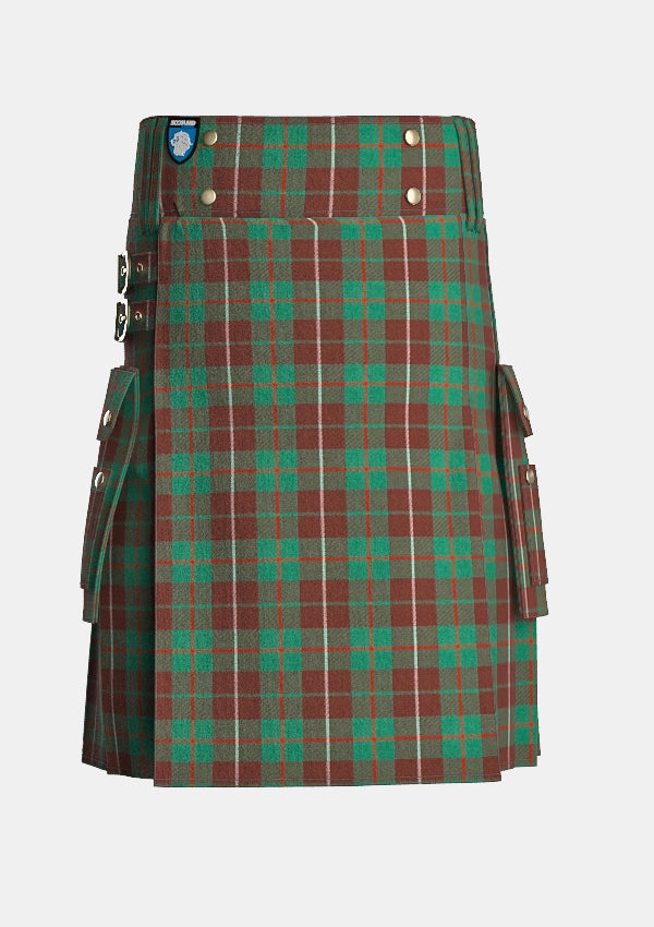 Utility_MacKinnon_Hunting_Tartan_kilt_front_image_with_pleated_design_and_adjustable_buckles_for_men