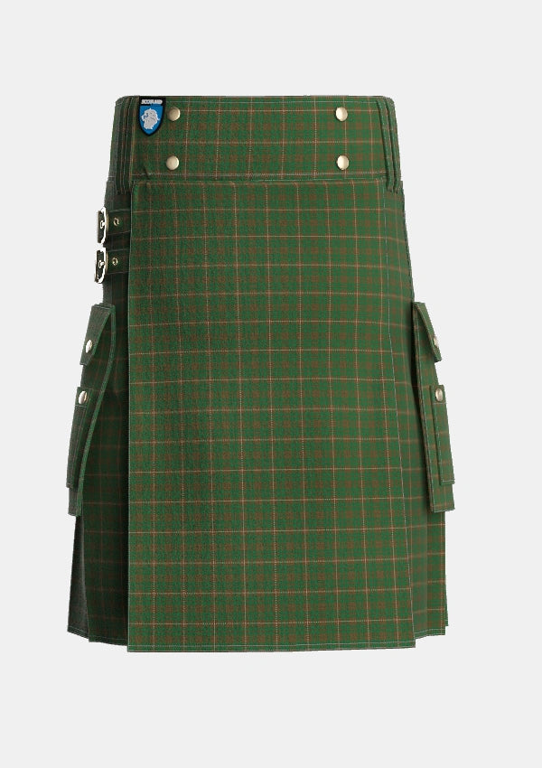 Utility_MacKinnon_Hunting_Two_Tartan_917_kilt_front_image_with_pleated_design_and_adjustable_buckles_for_men
