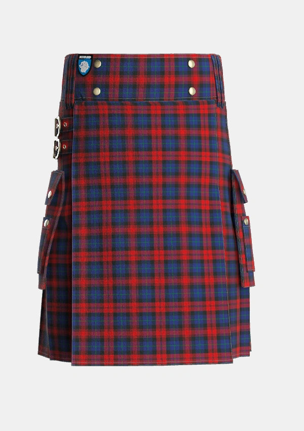 Utility_MacLachlan_Two_Tartan_732_kilt_front_image_with_pleated_design_and_adjustable_buckles_for_men