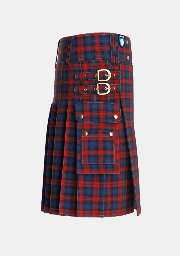 Utility_MacLachlan_Two_Tartan_732_kilt_right_image_with_pleated_design_and_adjustable_buckles_for_men