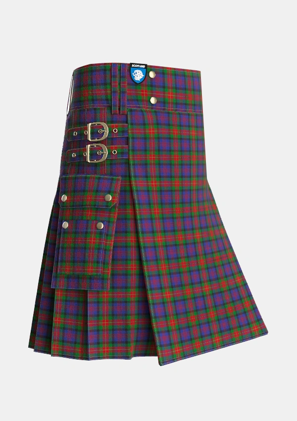 Utility_MacLagan_of_Glenquiech_Tartan_7813_kilt_side_image_with_pleated_design_and_adjustable_buckles_for_men