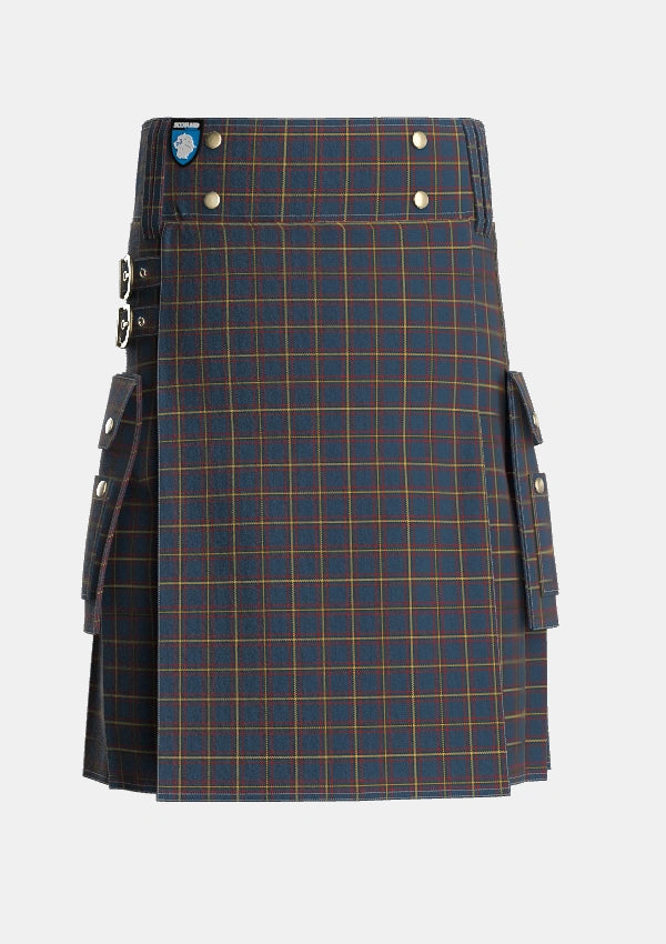 Utility_MacLaine_of_Lochbuie_Hunting_Tartan_491_kilt_front_image_with_pleated_design_and_adjustable_buckles_for_men