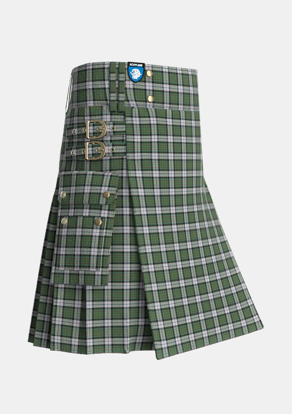 Utility_MacLaren_Dress_Tartan_649_kilt_side_image_with_pleated_design_and_adjustable_buckles_for_men