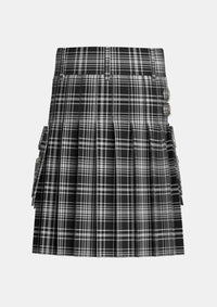 Utility_MacLean_Black_and_White_Tartan_1824_kilt_back_image_with_pleated_design_and_adjustable_buckles_for_men