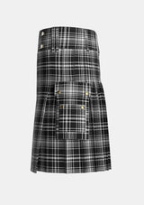 Utility_MacLean_Black_and_White_Tartan_1824_kilt_left_image_with_pleated_design_and_adjustable_buckles_for_men