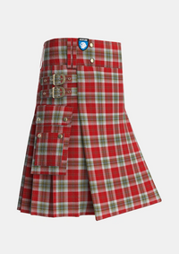 Utility_MacLean_of_Duart_Dress_Red_Tartan_1298_kilt_side_image_with_pleated_design_and_adjustable_buckles_for_men
