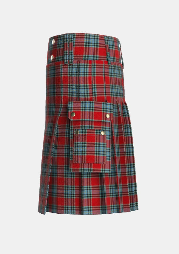 Utility_MacLeay_Tartan_3437_kilt_left_image_with_pleated_design_and_adjustable_buckles_for_men