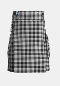 Utility_MacLeod_1906_Black_White_Tartan_1828_kilt_front_image_with_pleated_design_and_adjustable_buckles_for_men