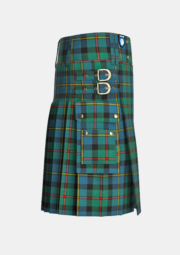 Utility_MacLeod_of_Harris_Ancient_Tartan_kilt_right_image_with_pleated_design_and_adjustable_buckles_for_men