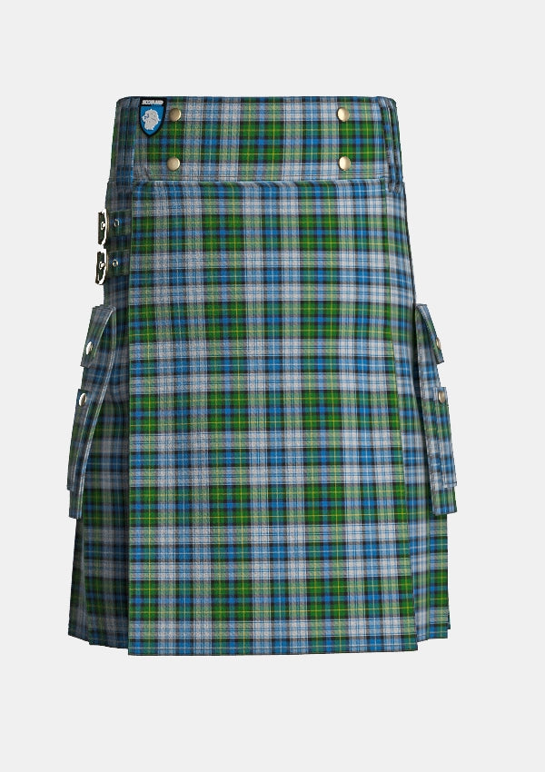 Utility_MacNeil_Dress_Tartan_1974_kilt_front_image_with_pleated_design_and_adjustable_buckles_for_men