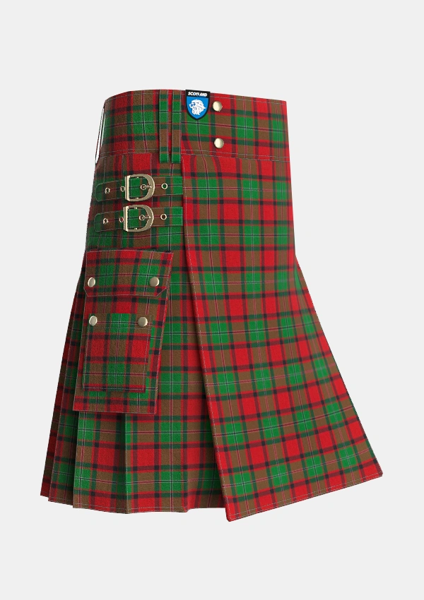 Utility_MacPhail_Tartan_1031_kilt_side_image_with_pleated_design_and_adjustable_buckles_for_men