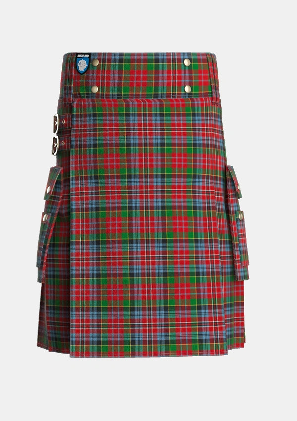 Utility_MacPherson_5_Tartan_1410_kilt_front_image_with_pleated_design_and_adjustable_buckles_for_men