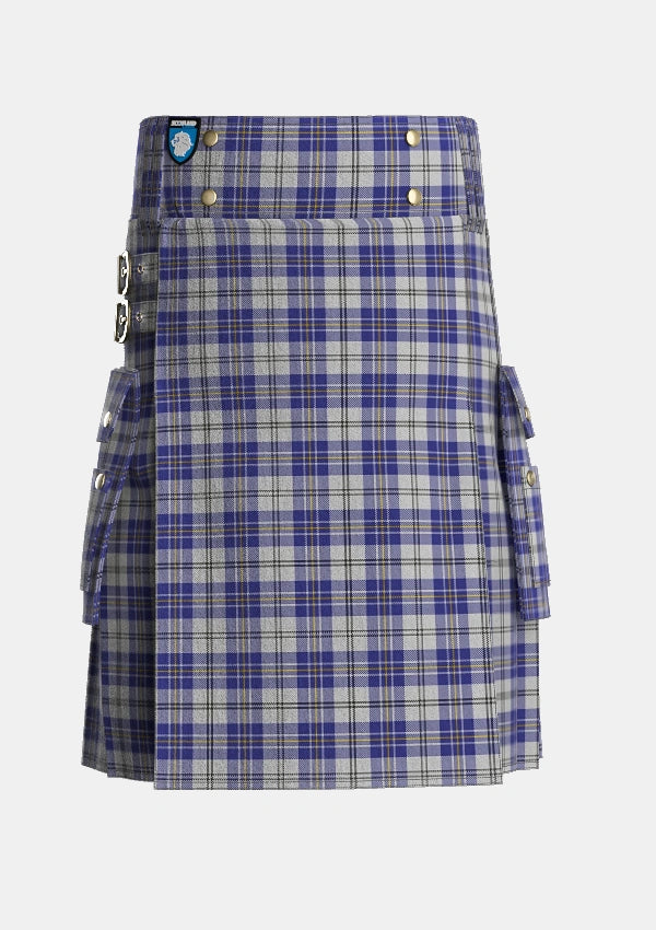 Utility_MacPherson_Dress_Blue_Dance_Tartan_1868_kilt_front_image_with_pleated_design_and_adjustable_buckles_for_men