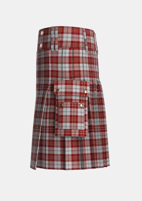Utility_MacPherson_Dress_Burgundy_Dance_Tartan_1832_kilt_left_image_with_pleated_design_and_adjustable_buckles_for_men