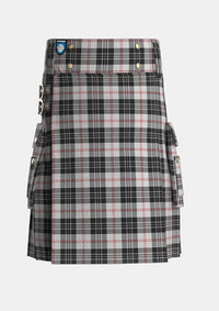 Utility_MacPherson_of_Cluny_Black_and_White_Tartan_1830_kilt_front_image_with_pleated_design_and_adjustable_buckles_for_men