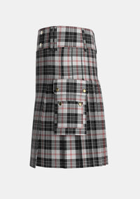 Utility_MacPherson_of_Cluny_Black_and_White_Tartan_1830_kilt_left_image_with_pleated_design_and_adjustable_buckles_for_men