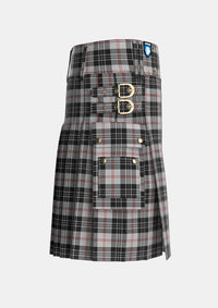 Utility_MacPherson_of_Cluny_Black_and_White_Tartan_1830_kilt_right_image_with_pleated_design_and_adjustable_buckles_for_men