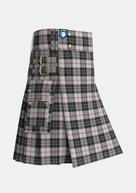 Utility_MacPherson_of_Cluny_Black_and_White_Tartan_1830_kilt_side_image_with_pleated_design_and_adjustable_buckles_for_men