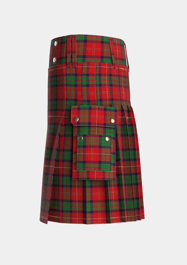 Utility_MacPherson_of_Cluny_Tartan_906_kilt_left_image_with_pleated_design_and_adjustable_buckles_for_men