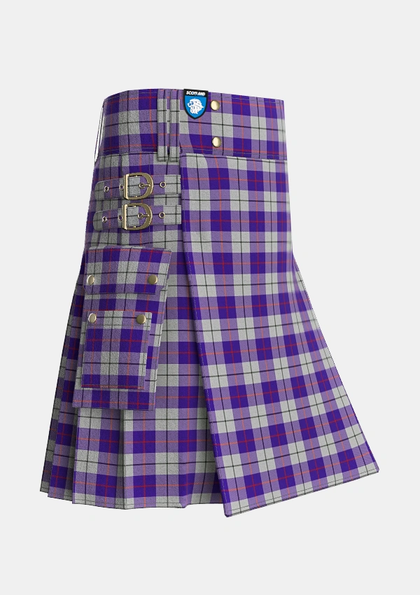 Utility_MacRae_Dress_Purple_1_Tartan_6564_kilt_side_image_with_pleated_design_and_adjustable_buckles_for_men