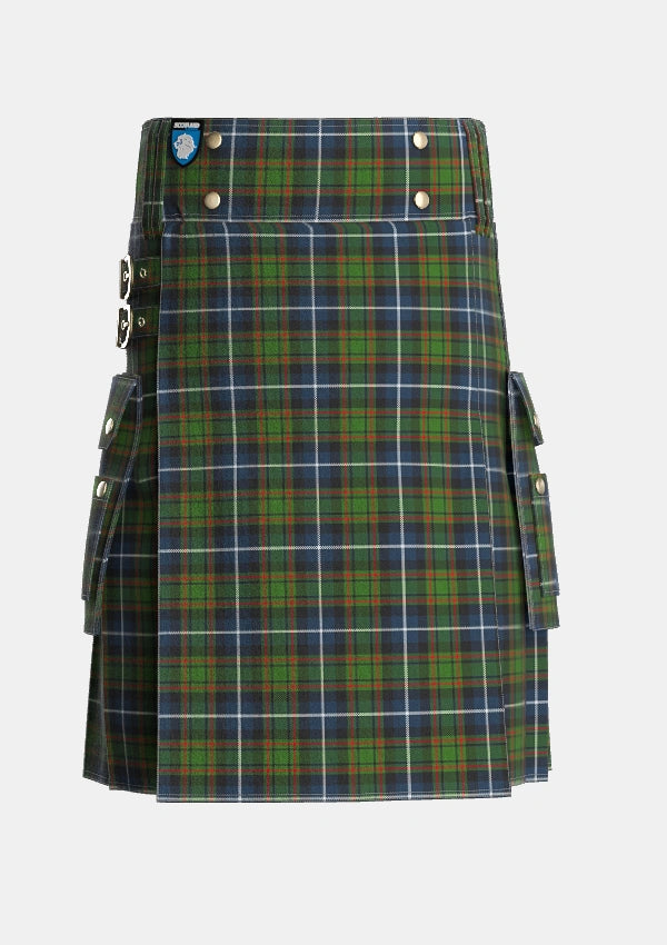 Utility_MacRae_Hunting_3_Tartan_803_kilt_front_image_with_pleated_design_and_adjustable_buckles_for_men