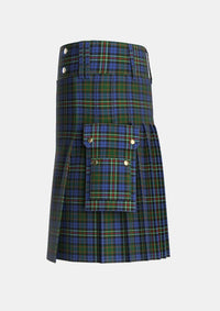Utility_MacRae_Hunting_4_Tartan_799_kilt_left_image_with_pleated_design_and_adjustable_buckles_for_men