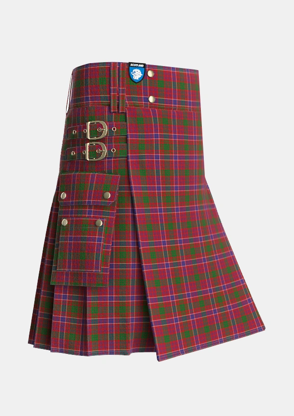 Utility_MacRae_Red_Tartan_859_kilt_side_image_with_pleated_design_and_adjustable_buckles_for_men