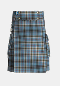 Utility_MacTavish_Thompson_Thomson_Dress_Blue_Tartan_1383_kilt_front_image_with_pleated_design_and_adjustable_buckles_for_men