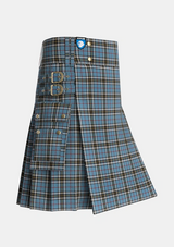 Utility_MacTavish_Thompson_Thomson_Dress_Blue_Tartan_1383_kilt_side_image_with_pleated_design_and_adjustable_buckles_for_men