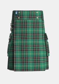 Utility_Macaulay_Hunting_tartan_827_kilt_front_image_with_pleated_design_and_adjustable_buckles_for_men