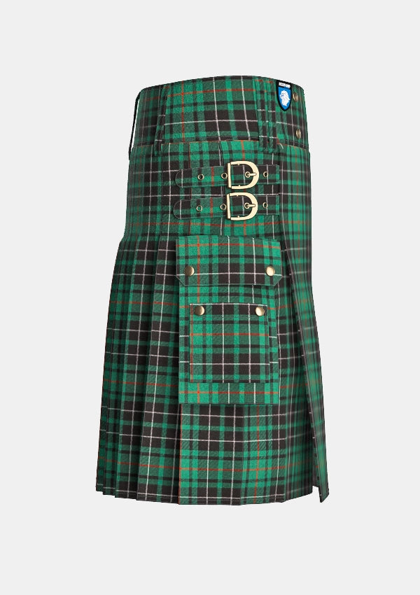 Utility_Macaulay_Hunting_tartan_827_kilt_right_image_with_pleated_design_and_adjustable_buckles_for_men