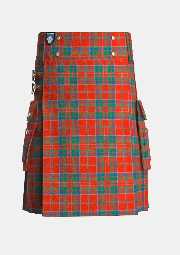 Utility_Macgillivray_tartan_446_kilt_front_image_with_pleated_design_and_adjustable_buckles_for_men