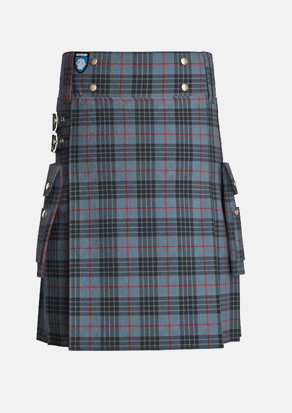 Utility_Mackay_Blue_Tartan_264_kilt_front_image_with_pleated_design_and_adjustable_buckles_for_men