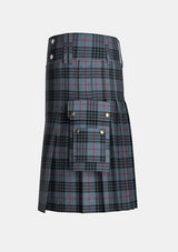 Utility_Mackay_Blue_Tartan_264_kilt_left_image_with_pleated_design_and_adjustable_buckles_for_men
