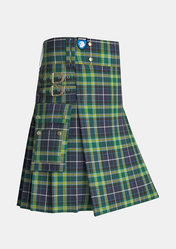 Utility_Mackellar_tartan_939_kilt_side_image_with_pleated_design_and_adjustable_buckles_for_men