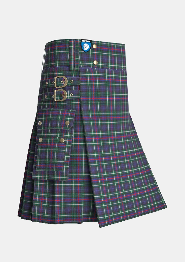 Utility_Mackenzie_Tartan_kilt_side_image_with_pleated_design_and_adjustable_buckles_for_men