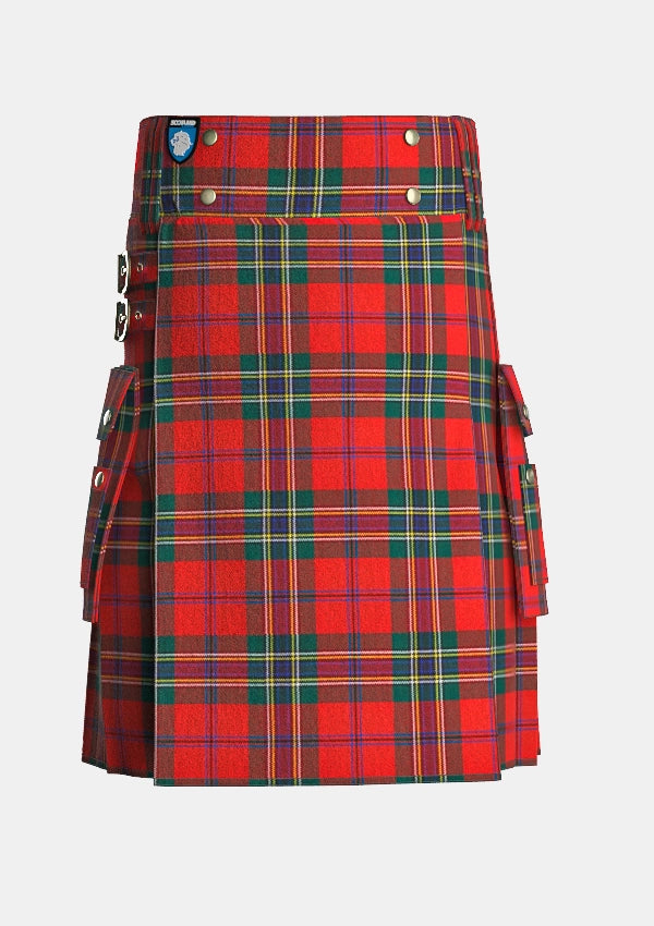 Utility_Maclean_of_duart_ancient_tartan_kilt_front_image_with_pleated_design_and_adjustable_buckles_for_men