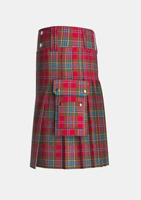 Utility_Maclean_of_duart_weathered_tartan_kilt_left_image_with_pleated_design_and_adjustable_buckles_for_men