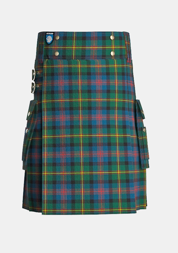 Utility_Maclennan_tartan_1429_kilt_front_image_with_pleated_design_and_adjustable_buckles_for_men