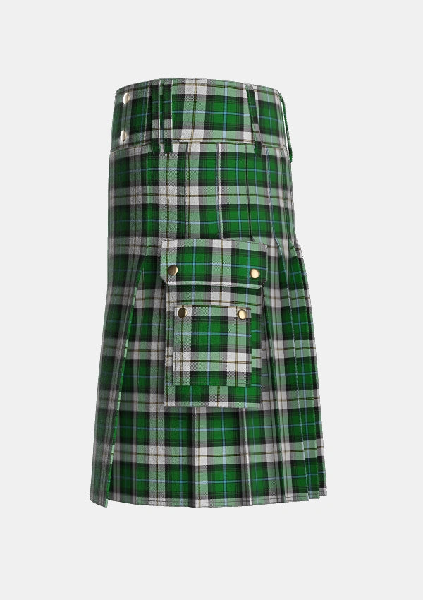 Utility_McCandlish_Arisaid_Green_Tartan_3325_kilt_left_image_with_pleated_design_and_adjustable_buckles_for_men