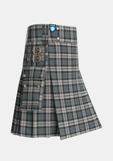 Utility_McCandlish_Dress_Grey_Tartan_3327_kilt_side_image_with_pleated_design_and_adjustable_buckles_for_men