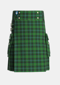 Utility_McCandlish_Hunting_Green_Tartan_3328_kilt_front_image_with_pleated_design_and_adjustable_buckles_for_men