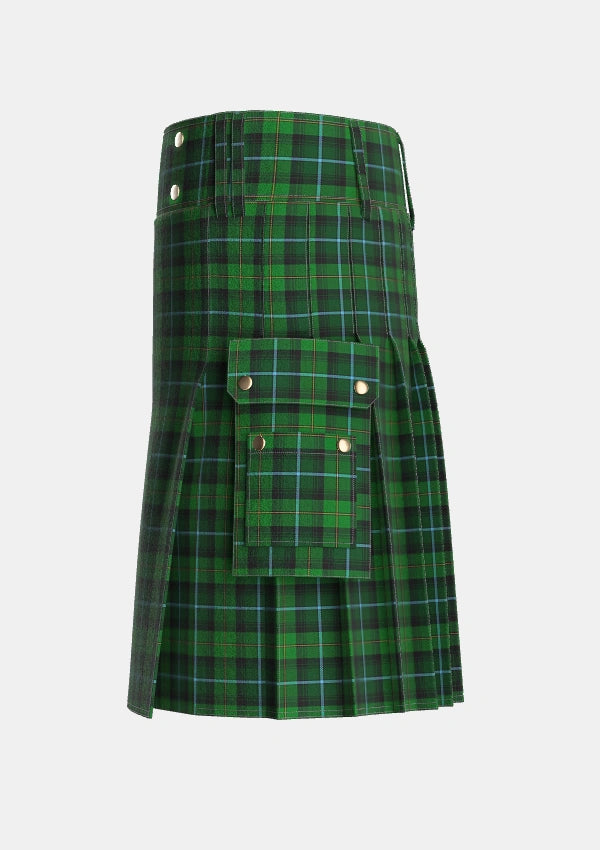 Utility_McCandlish_Hunting_Green_Tartan_3328_kilt_left_image_with_pleated_design_and_adjustable_buckles_for_men