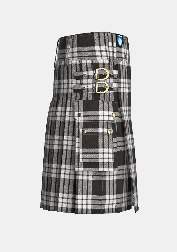 Utility_McFarlane_Tartan_kilt_right_image_with_pleated_design_and_adjustable_buckles_for_men