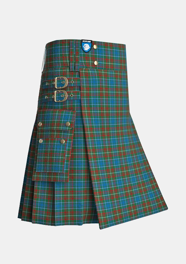 Utility_Mcconnell_tartan_141_kilt_side_image_with_pleated_design_and_adjustable_buckles_for_men